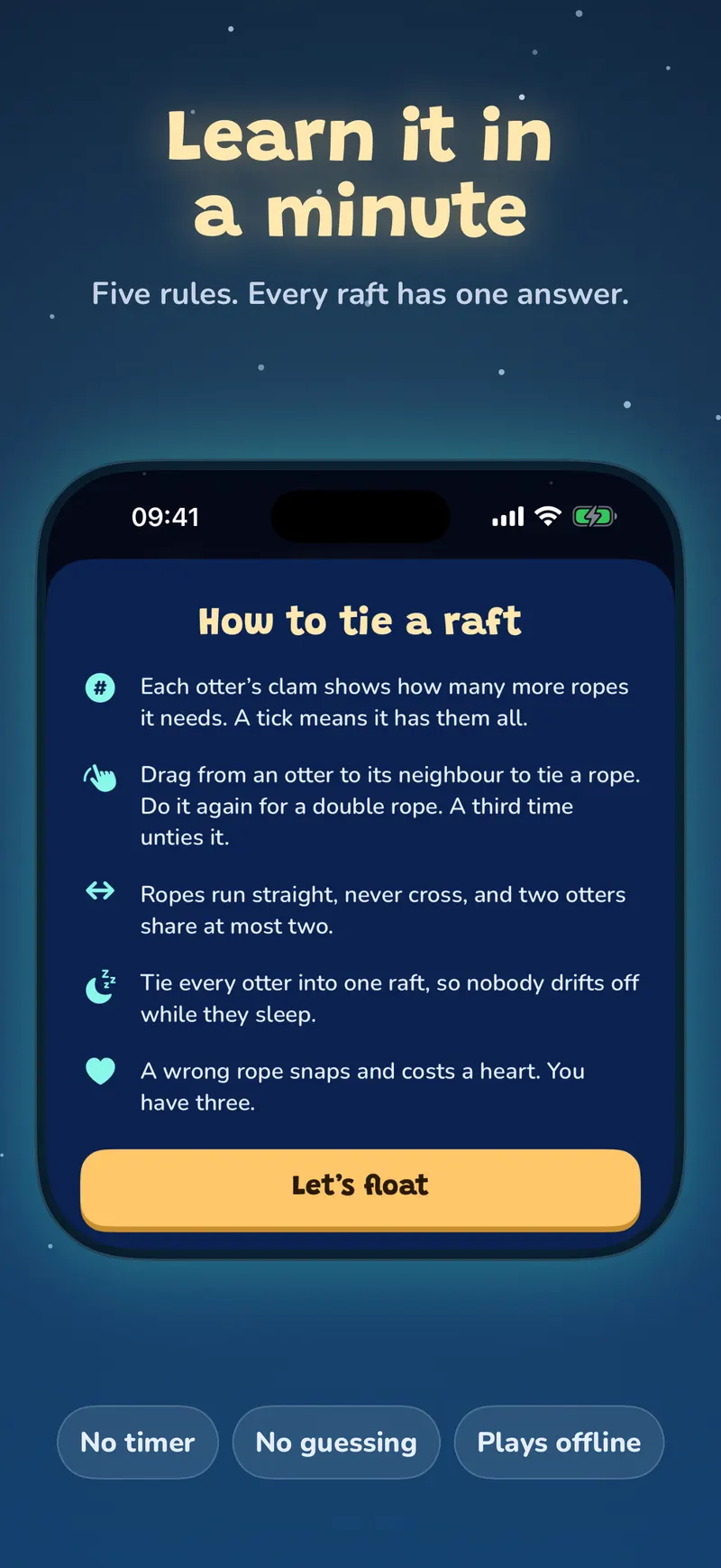 The how-to-play sheet, under the headline “Learn it in a minute”.